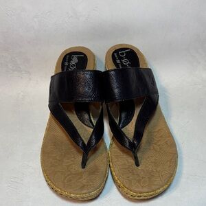 b.o.c. Black and Tan Women's Sandals, size 9, wedge heel, leather